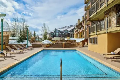 Heated pool at The Landmark, open to Enzian Vail guests via Expedia